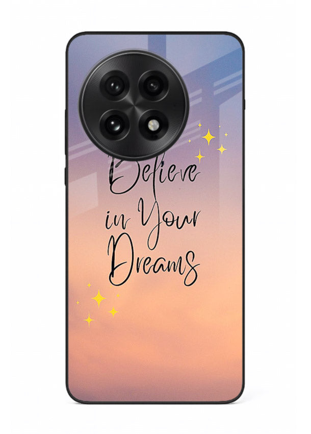 Sunset quote artwork printed on OnePlus 13R glass back cover with glowing warm tones.