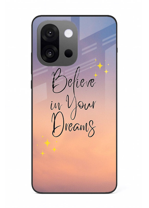 Sunset quote artwork printed on OnePlus 13s glass back cover with glowing warm tones.