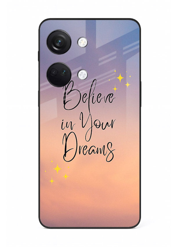 Sunset quote artwork printed on OnePlus Nord 3 glass back cover with glowing warm tones.