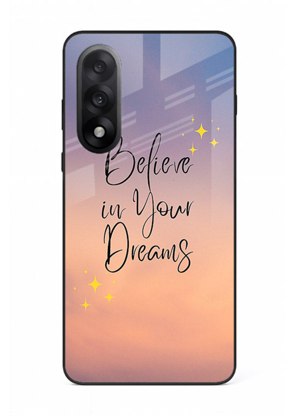 Sunset quote artwork printed on OnePlus Nord 5 glass back cover with glowing warm tones.