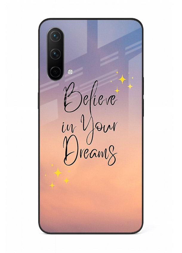 Sunset quote artwork printed on OnePlus Nord CE 5G glass back cover with glowing warm tones.