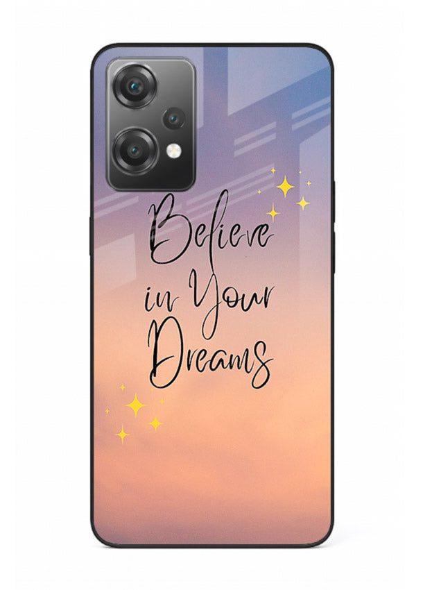 Sunset quote artwork printed on OnePlus Nord CE2 Lite 5G glass back cover with glowing warm tones.