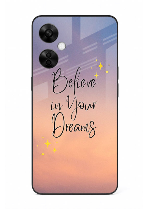 Sunset quote artwork printed on OnePlus Nord CE3 Lite glass back cover with glowing warm tones.