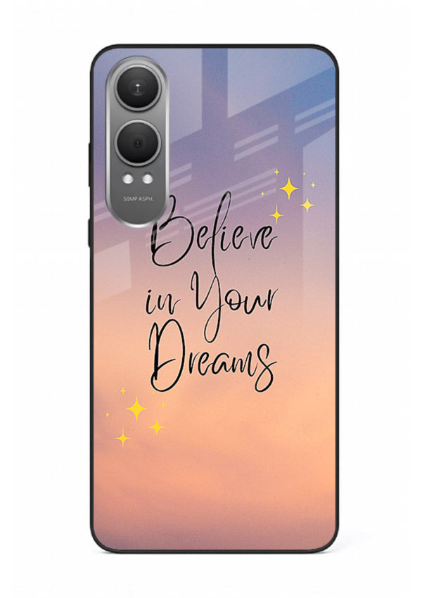 Sunset quote artwork printed on OnePlus Nord CE4 Lite glass back cover with glowing warm tones.