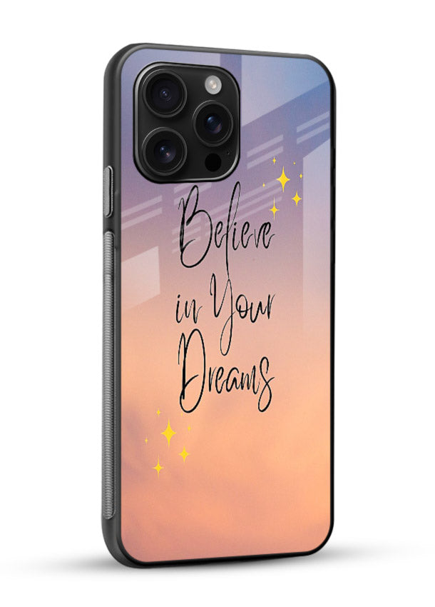 Sunset quote artwork printed on glossy vibrant premium glass back cover with glowing warm tones. - Angle Side