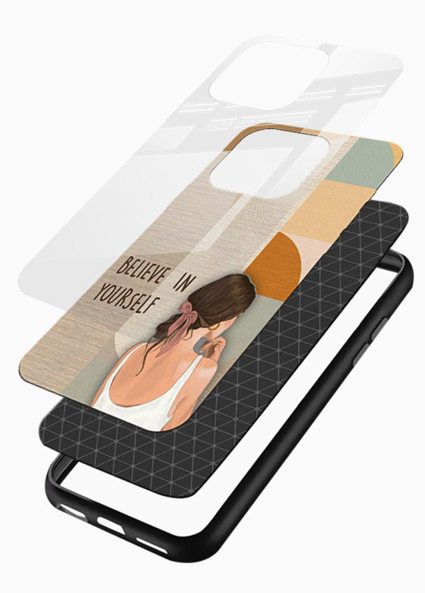 Believe In Yourself Girl inspirational artwork glossy vibrant premium glass back cover - Angle Layers