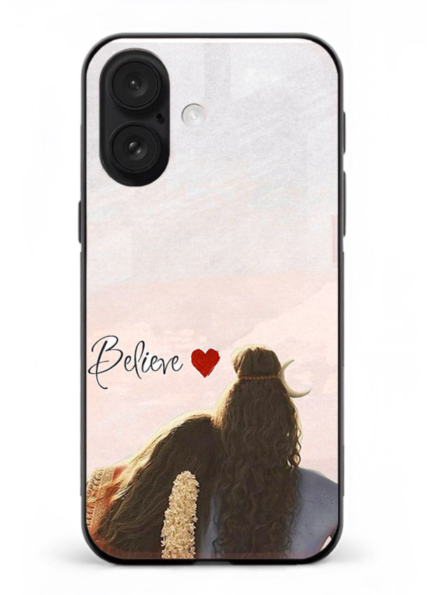 Shiva Parvati silhouette artwork mobile glass back cover for iphone 16 plus