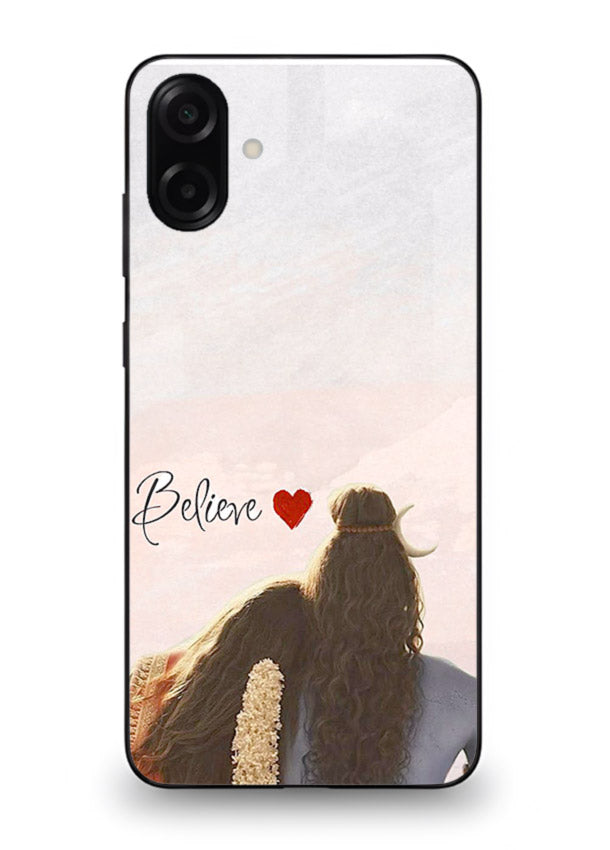 Shiva Parvati silhouette artwork mobile glass back cover for Samsung A07 4G