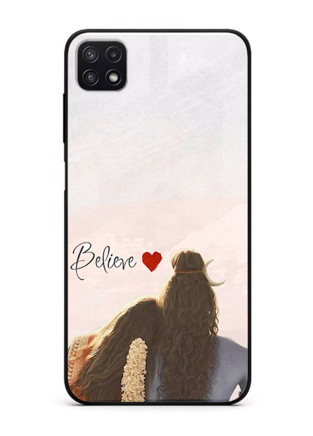 Shiva Parvati silhouette artwork mobile glass back cover for Samsung F42 5G