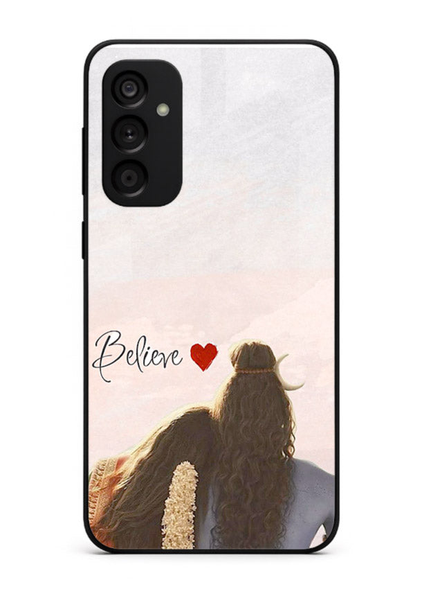 Shiva Parvati silhouette artwork mobile glass back cover for Samsung F34 5G
