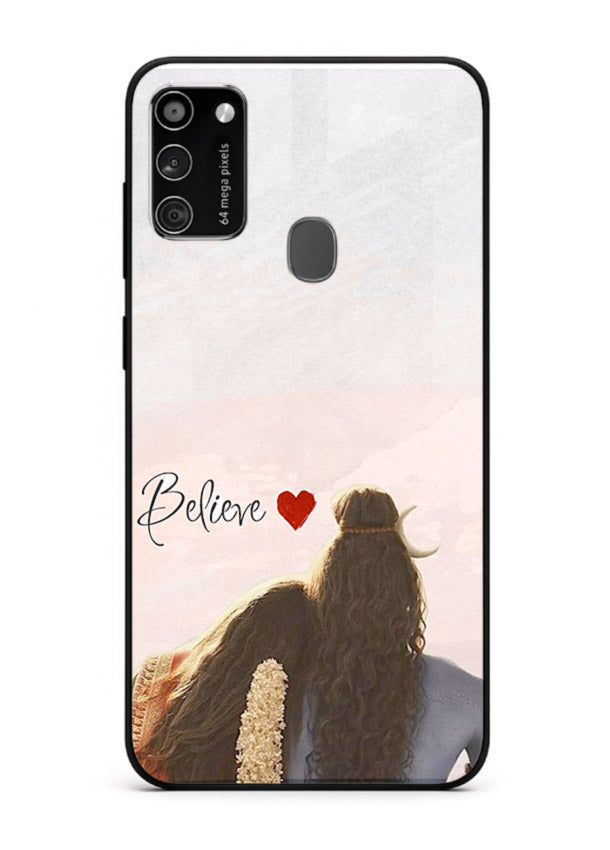 Shiva Parvati silhouette artwork mobile glass back cover for Samsung M30s