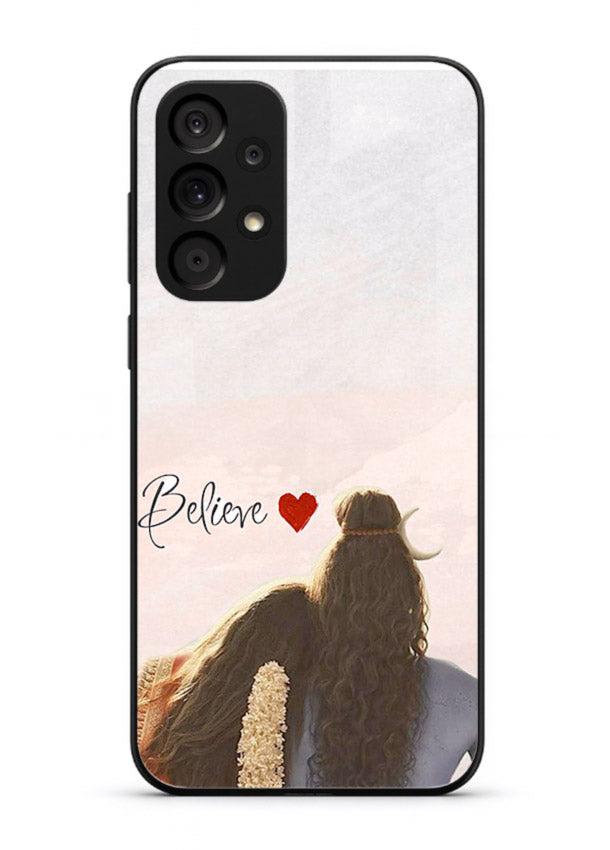 Shiva Parvati silhouette artwork mobile glass back cover for Samsung A73 5G