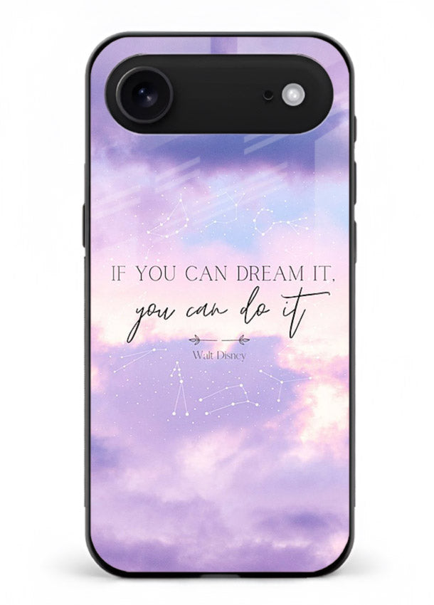 Violet sky motivational quote printed on iphone 18 air glass back cover with smooth tones.