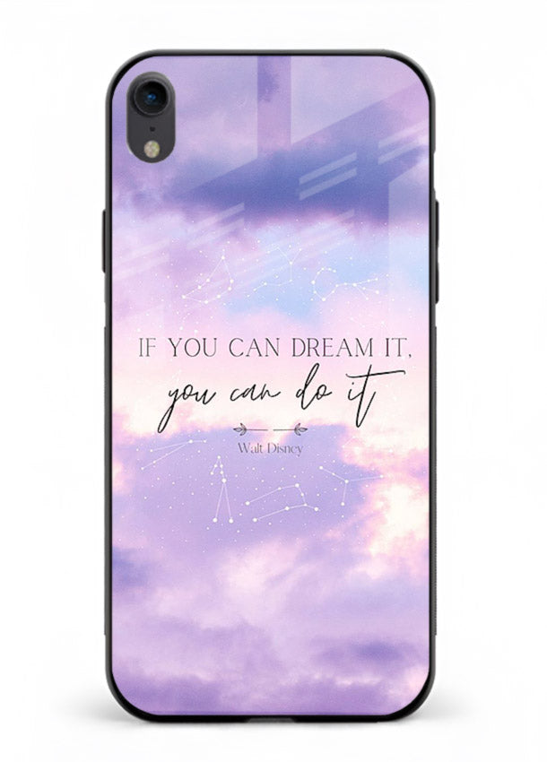 Violet sky motivational quote printed on iphone xr glass back cover with smooth tones.