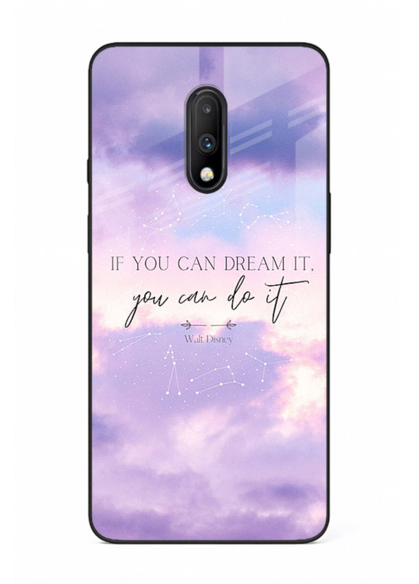 Violet sky motivational quote printed on OnePlus 7 glass back cover with smooth tones.