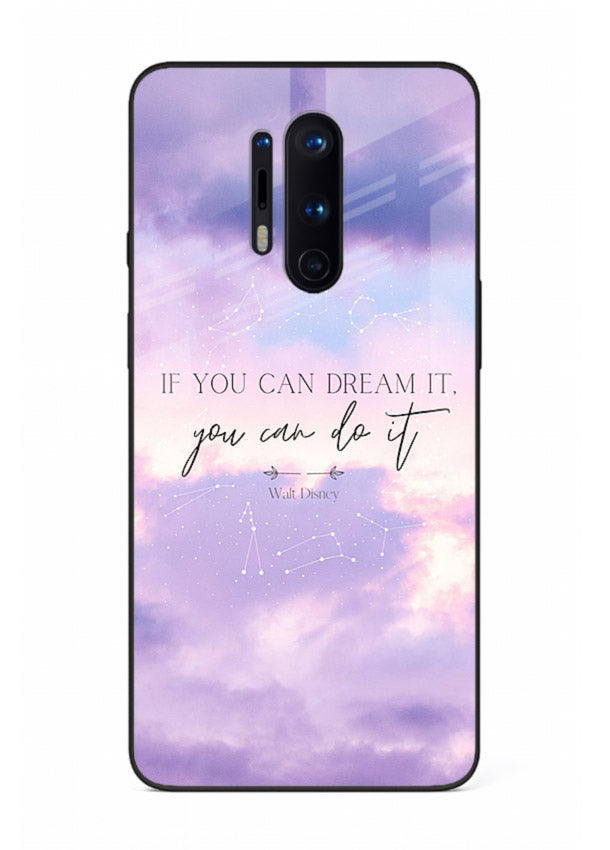 Violet sky motivational quote printed on OnePlus 8 Pro glass back cover with smooth tones.