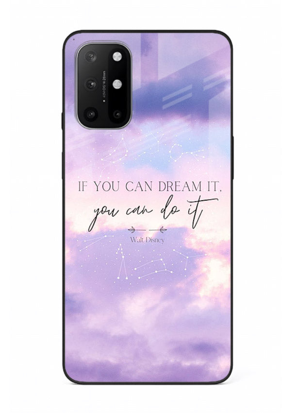 Violet sky motivational quote printed on OnePlus 8T glass back cover with smooth tones.