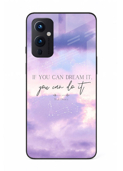 Violet sky motivational quote printed on OnePlus 9 Pro glass back cover with smooth tones.
