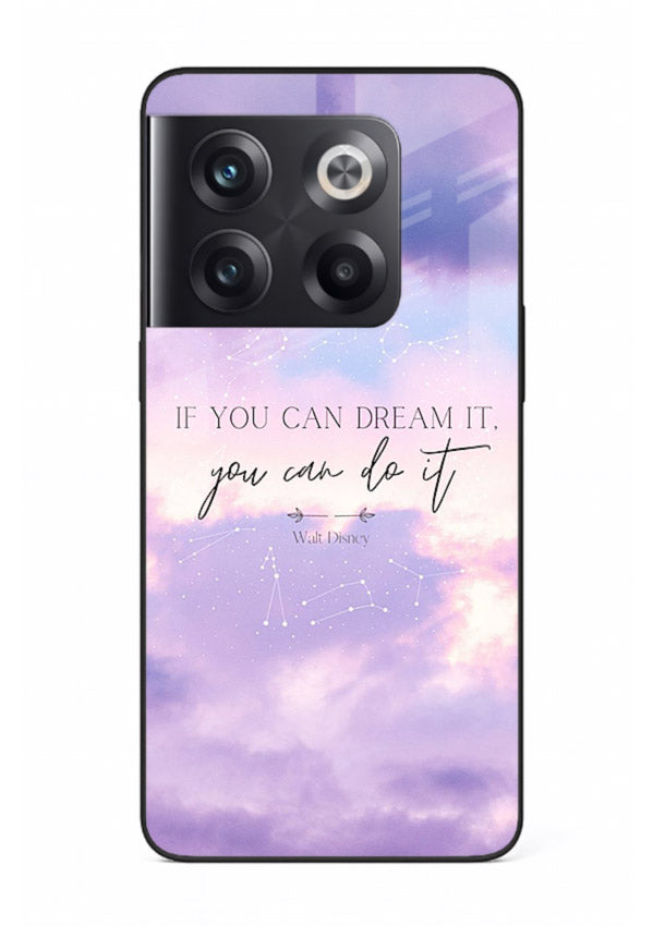 Violet sky motivational quote printed on OnePlus 10T glass back cover with smooth tones.