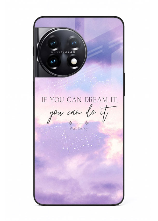 Violet sky motivational quote printed on OnePlus 11R glass back cover with smooth tones.