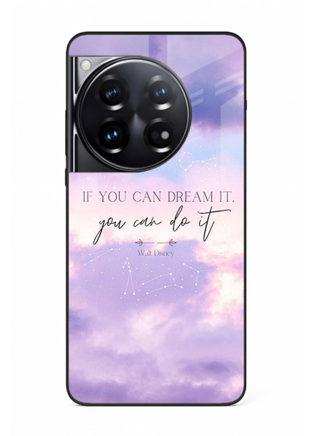 Violet sky motivational quote printed on OnePlus 12 glass back cover with smooth tones.
