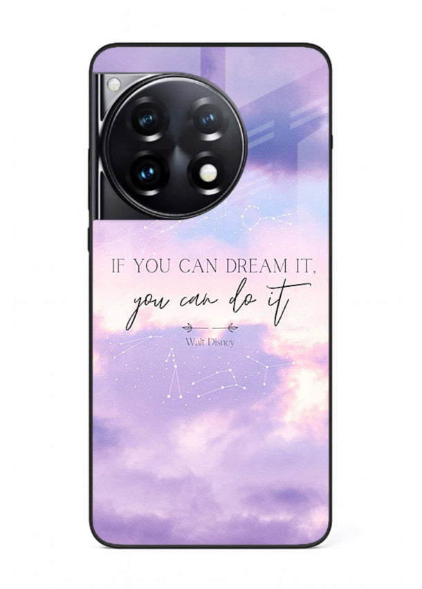 Violet sky motivational quote printed on OnePlus 12R glass back cover with smooth tones.