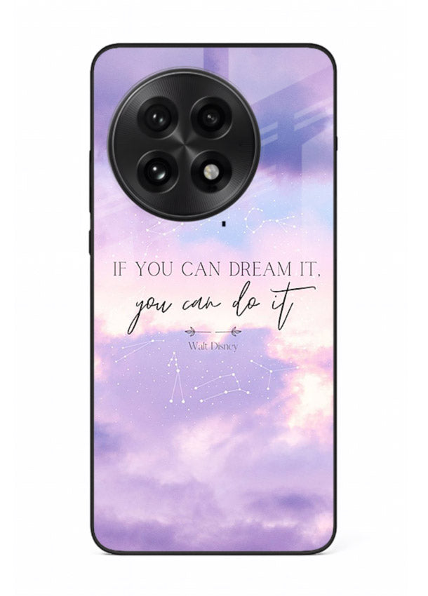 Violet sky motivational quote printed on OnePlus 13 glass back cover with smooth tones.