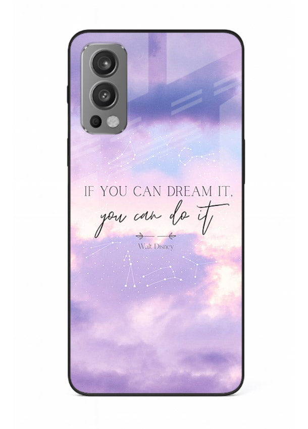Violet sky motivational quote printed on OnePlus Nord 2 glass back cover with smooth tones.