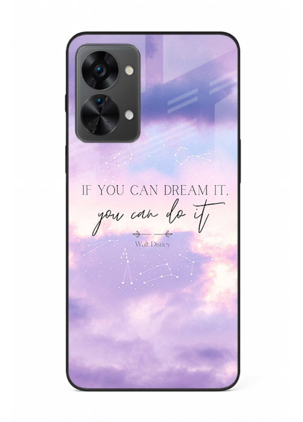 Violet sky motivational quote printed on OnePlus Nord 2T glass back cover with smooth tones.