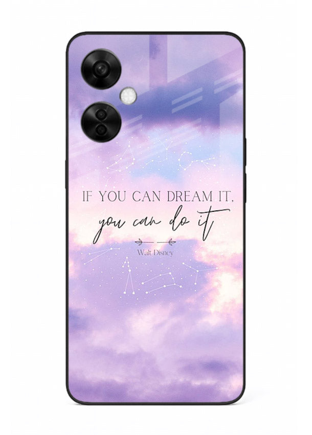 Violet sky motivational quote printed on OnePlus Nord CE3 Lite glass back cover with smooth tones.