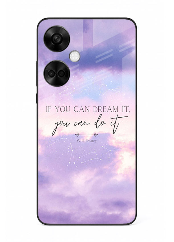 Violet sky motivational quote printed on OnePlus Nord CE3 glass back cover with smooth tones.