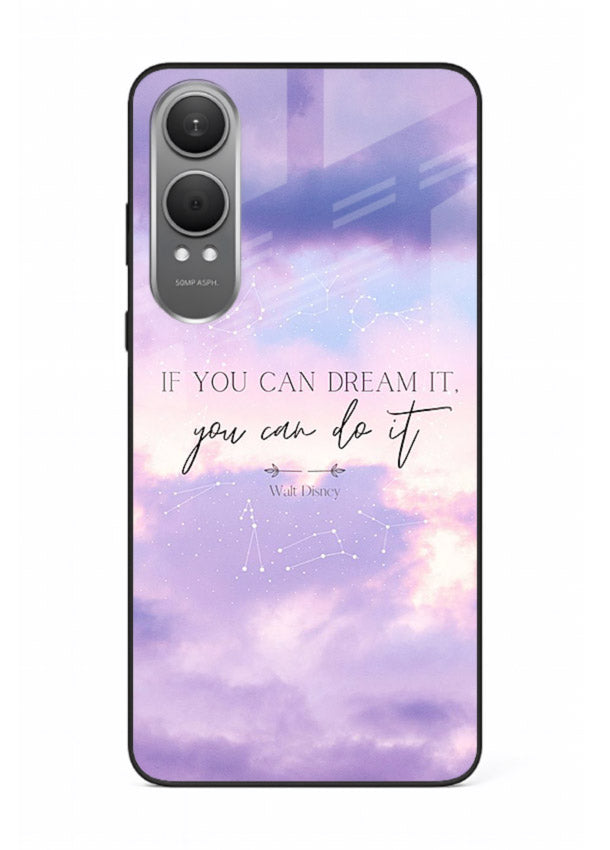 Violet sky motivational quote printed on OnePlus Nord CE4 Lite glass back cover with smooth tones.