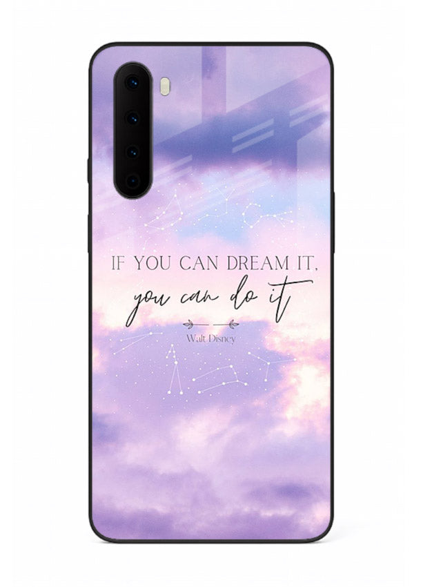 Violet sky motivational quote printed on OnePlus Nord glass back cover with smooth tones.