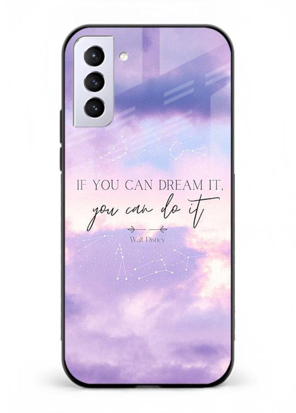 Violet sky motivational quote printed on Samsung S21 Plus glass back cover with smooth tones.