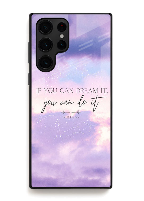 Violet sky motivational quote printed on Samsung S25 Ultra glass back cover with smooth tones.