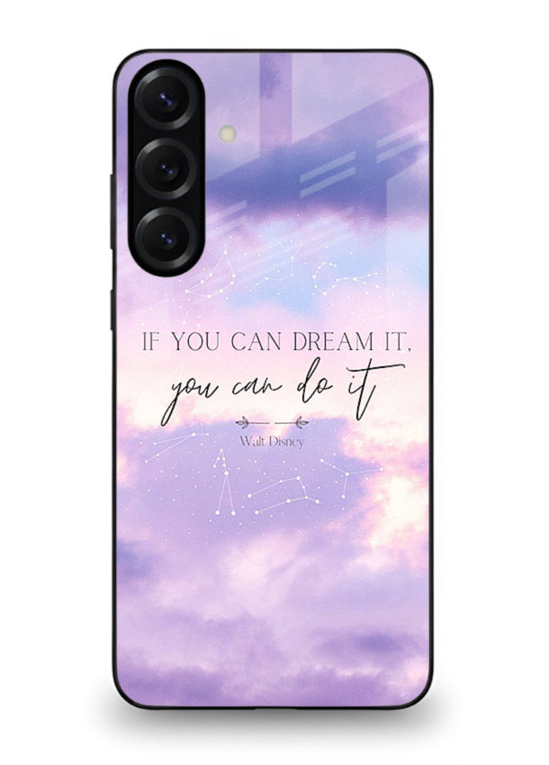 Violet sky motivational quote printed on Samsung A25 5G glass back cover with smooth tones.