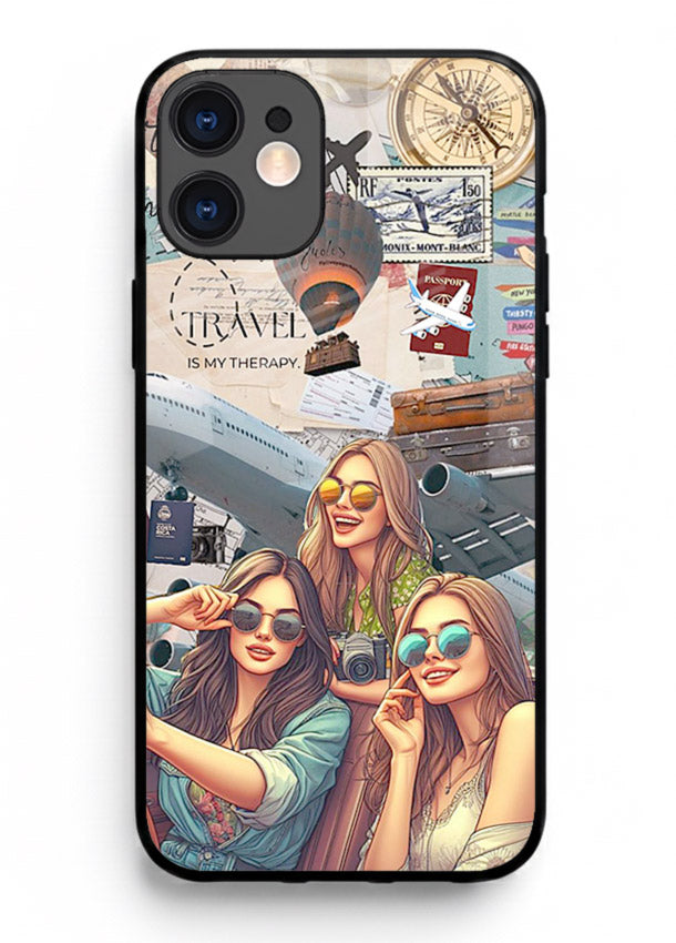 Best Friends Travel collage girls adventure iphone 12 mini glass back cover