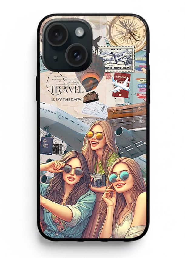 Best Friends Travel collage girls adventure iphone 15 glass back cover