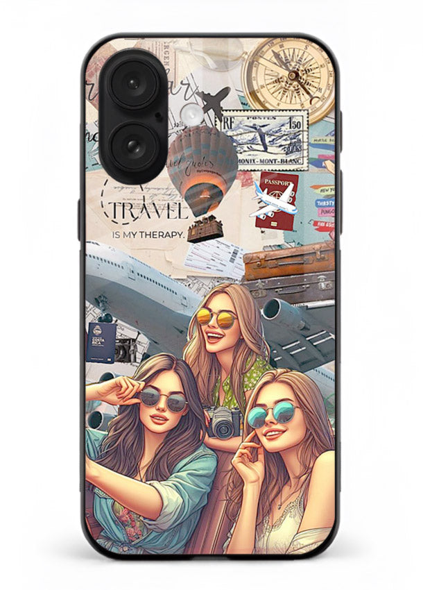 Best Friends Travel collage girls adventure iphone 16 glass back cover