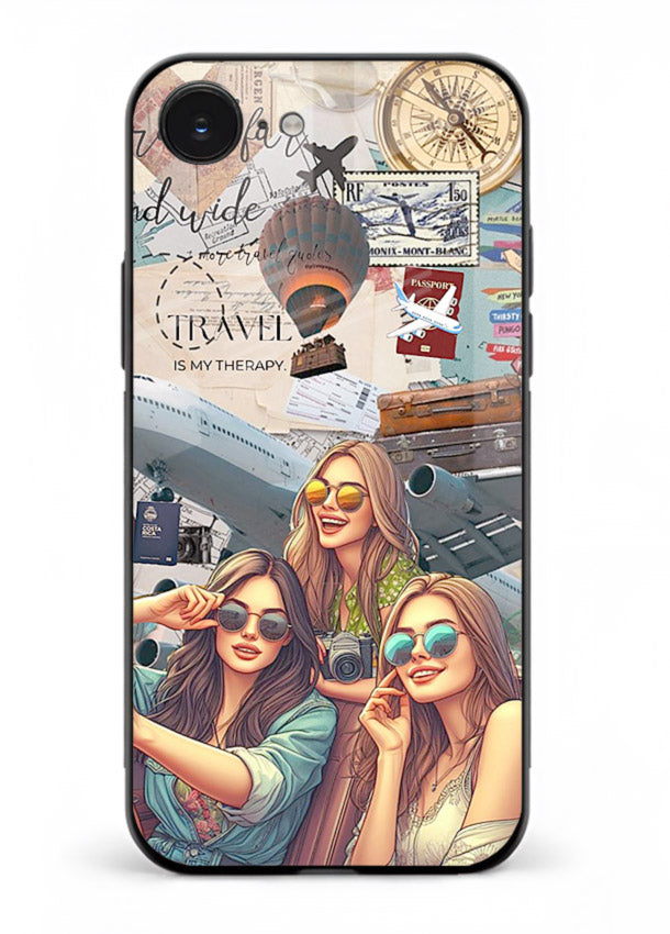 Best Friends Travel collage girls adventure iphone 16e glass back cover