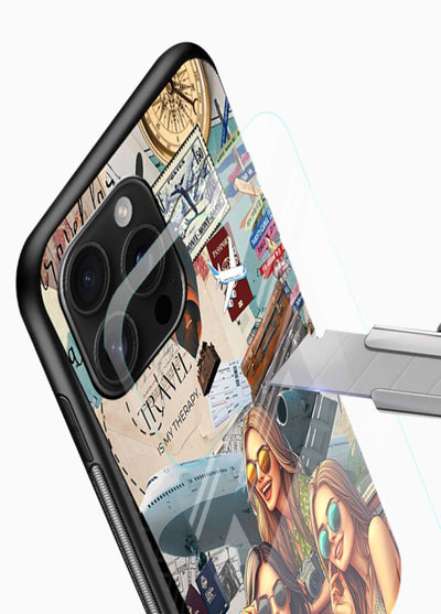 Best Friends Travel collage girls adventure glossy vibrant premium glass back cover - Angle Blade