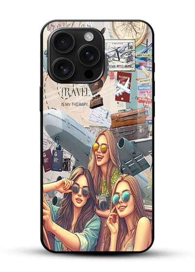 Best Friends Travel collage girls adventure glossy vibrant premium glass back cover - Angle Front