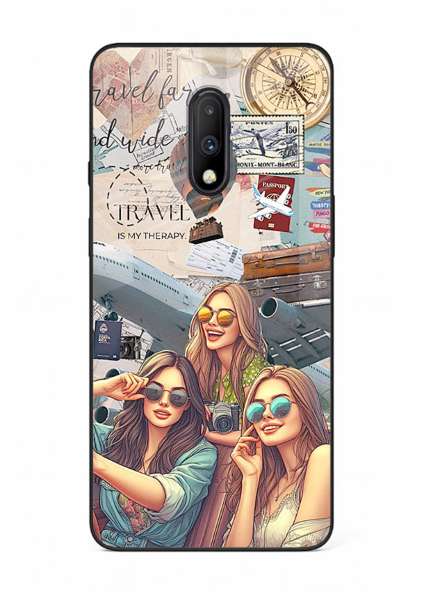 Best Friends Travel collage girls adventure OnePlus 7 glass back cover