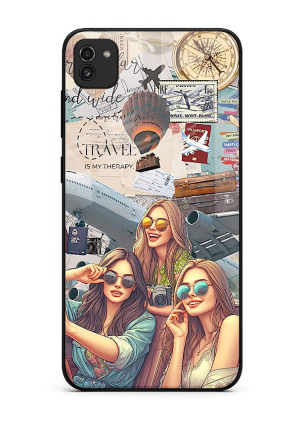 Best Friends Travel collage girls adventure Samsung A03 glass back cover