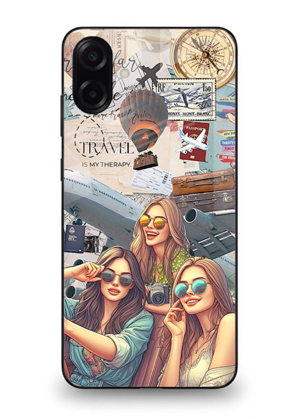 Best Friends Travel collage girls adventure Samsung A07 4G glass back cover