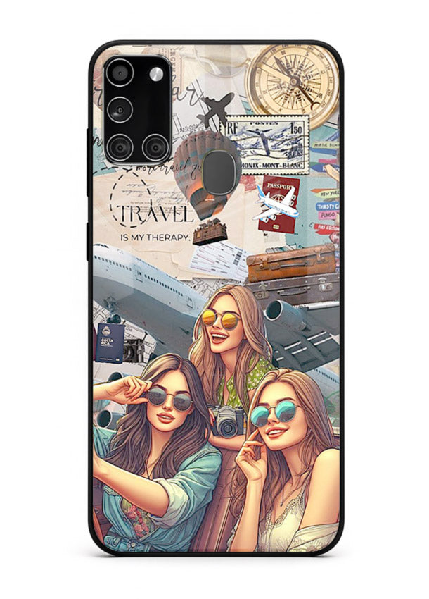 Best Friends Travel collage girls adventure Samsung A21s glass back cover