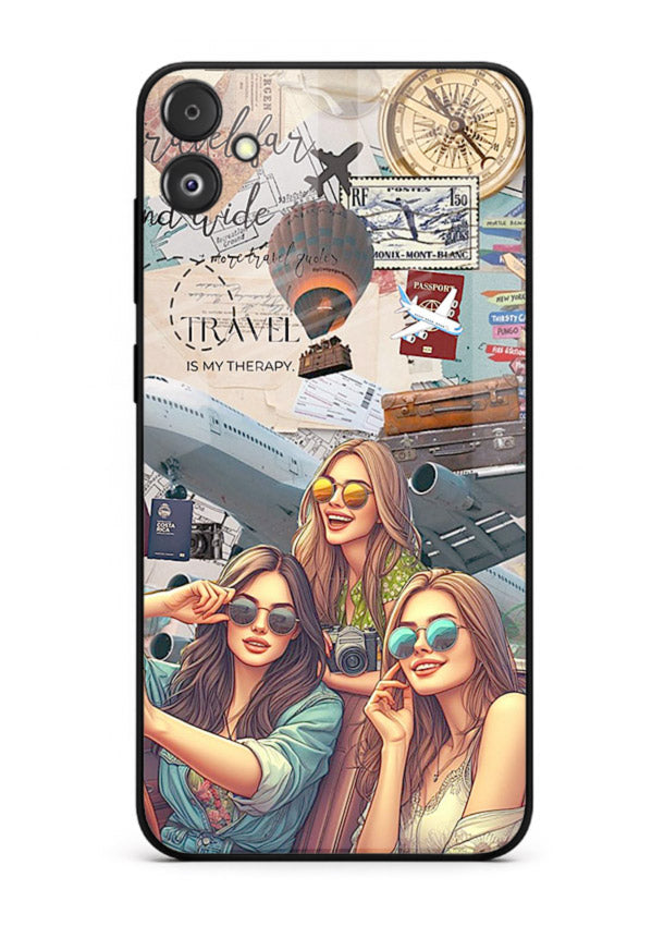 Best Friends Travel collage girls adventure Samsung F04 5G glass back cover