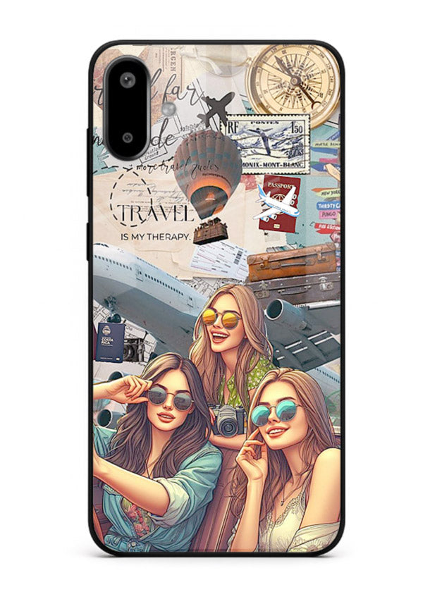 Best Friends Travel collage girls adventure Samsung F06 5G glass back cover