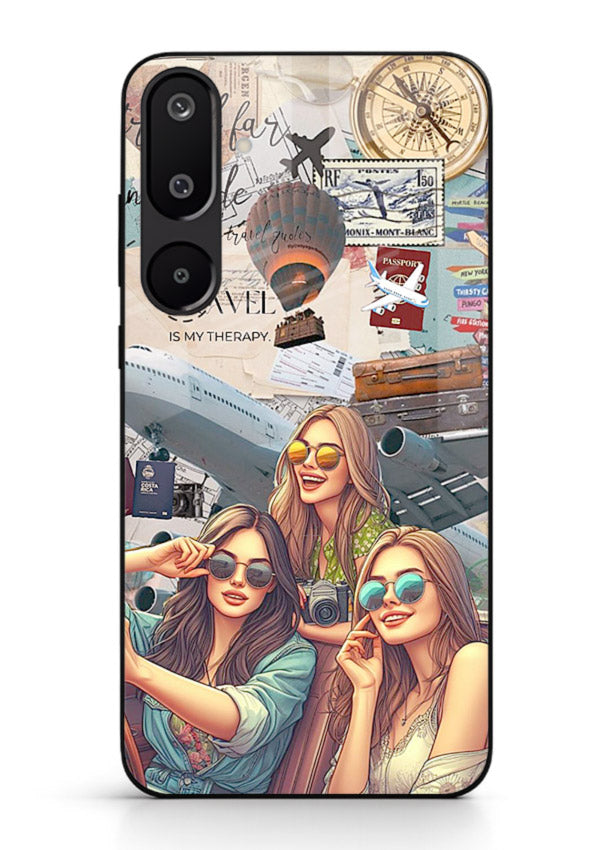 Best Friends Travel collage girls adventure Samsung F16 5G glass back cover