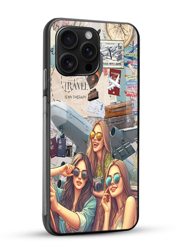 Best Friends Travel collage girls adventure glossy vibrant premium glass back cover - Angle Side